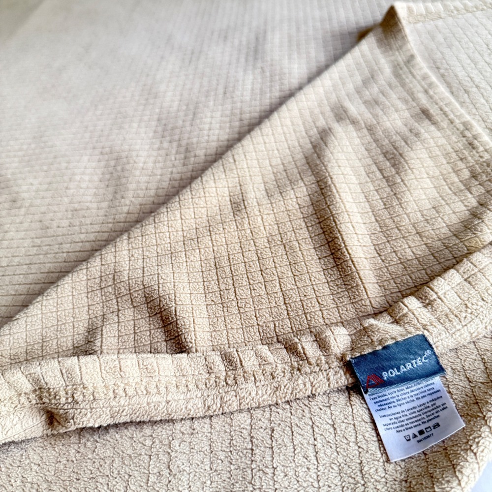 Berkshire Polartec Softec Blanket Full Queen Waffle Grid Fleece Tan Beige